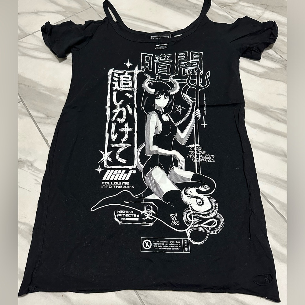 Killstar devil anime cosplay gothic lady top off shoulder dress shirt kawaii